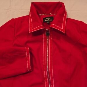 Dennis Basso Women's Zip Front Lined Jacket White Stitching‎ S